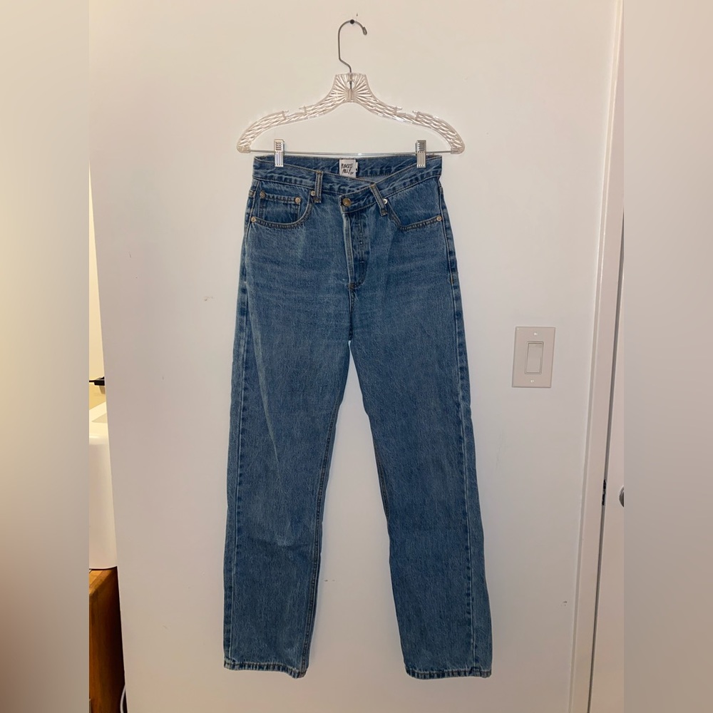 Asymmetrical denim jeans